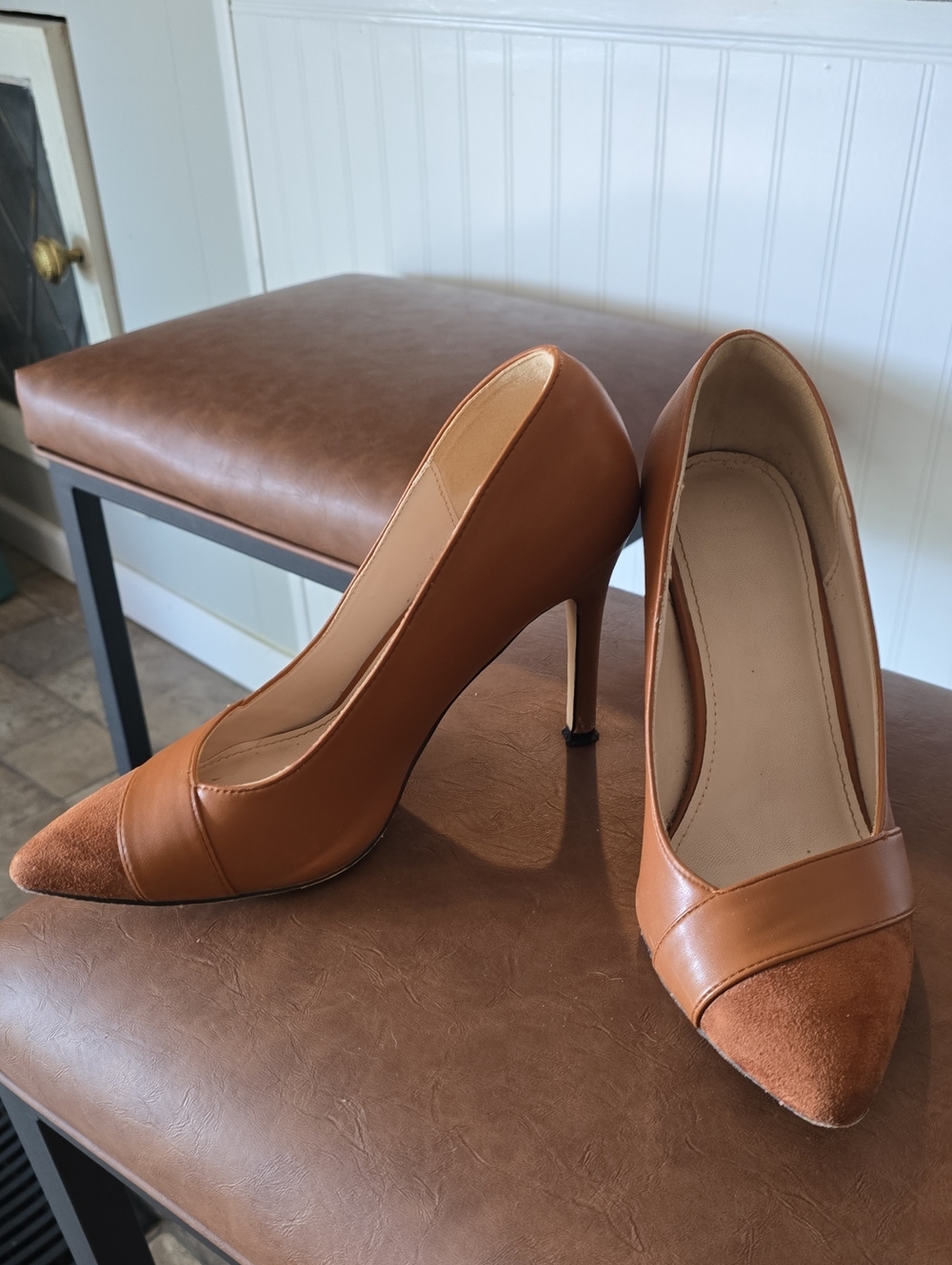 Classic Tan Pointed-Toe Stiletto Pumps - Women
